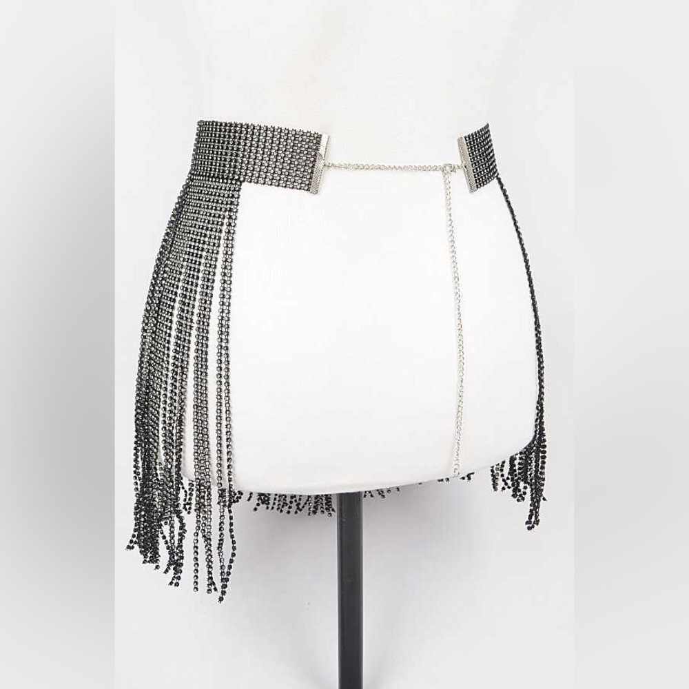 Rhinestone Fringe Chain Statement Belt - Picture 2 of 7